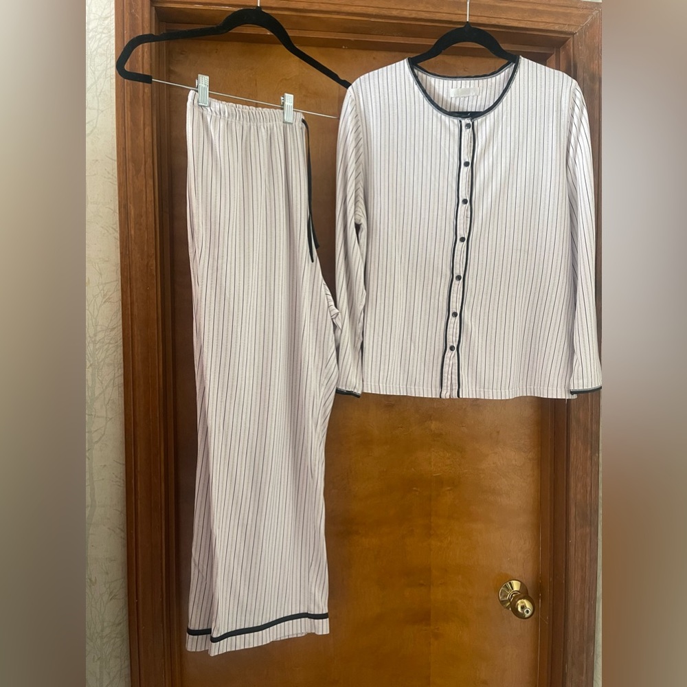 Secret Treasures Blush Pink & Black Striped Cotton Blend Pajama Set Sz L